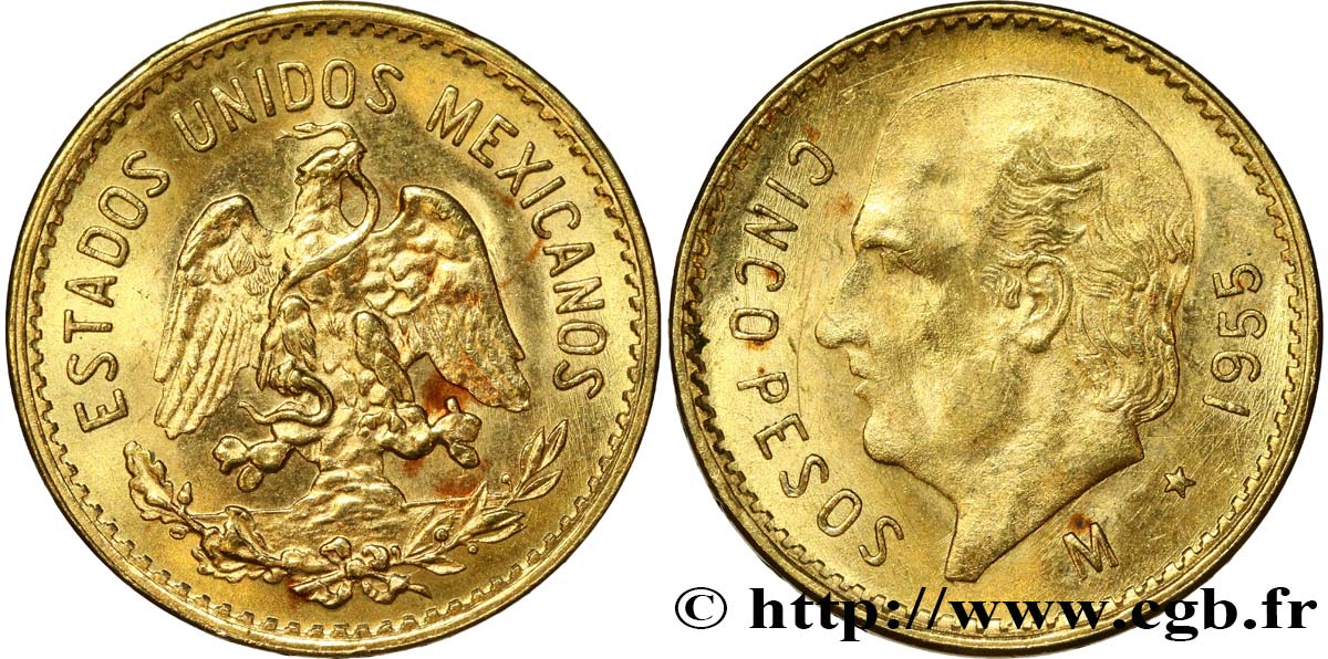 MEXIQUE 5 Pesos Miguel Hidalgo y Costilla 1955 Mexico SPL 