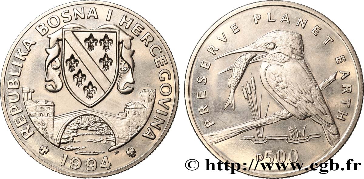 BOSNIA HERZEGOVINA 500 Dinara Proof Martin-pêcheur 1994  MS 