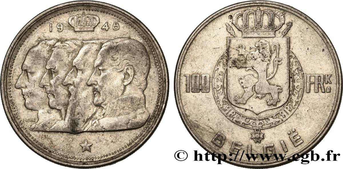 BELGIUM 100 Francs Quatre rois de Belgique, légende flamande 1951  XF 