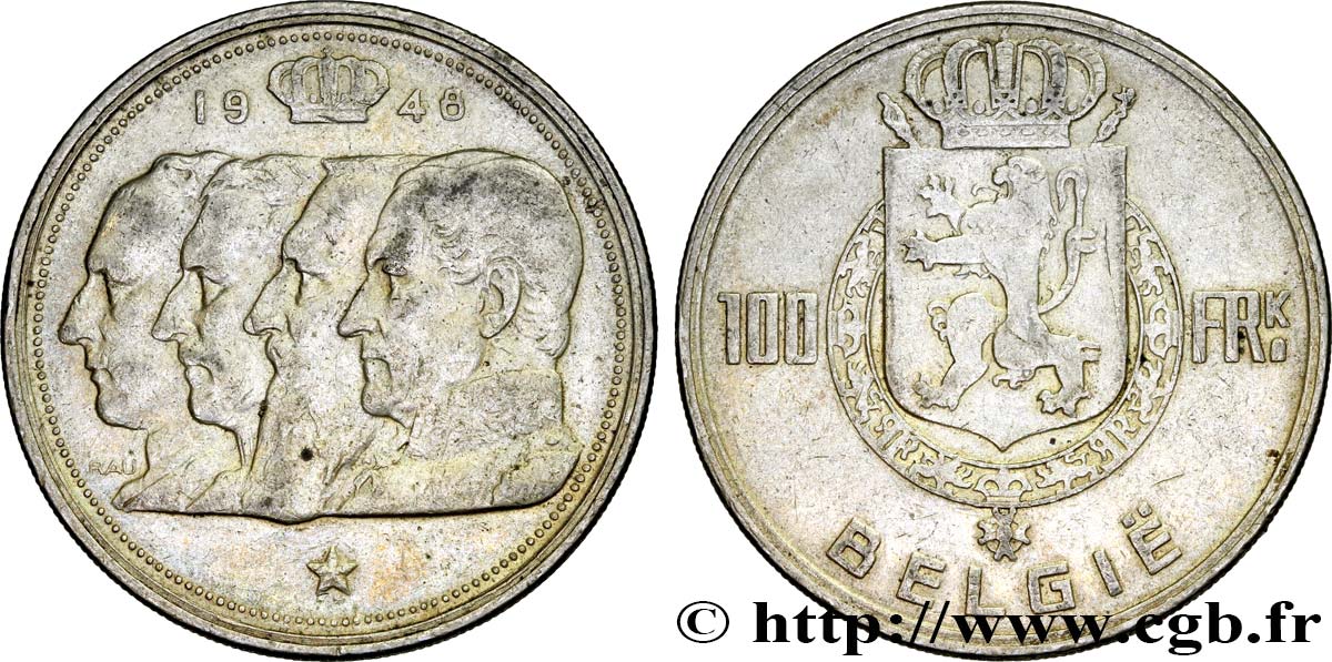 BELGIQUE 100 Francs Quatre rois de Belgique, légende flamande 1948  TTB 