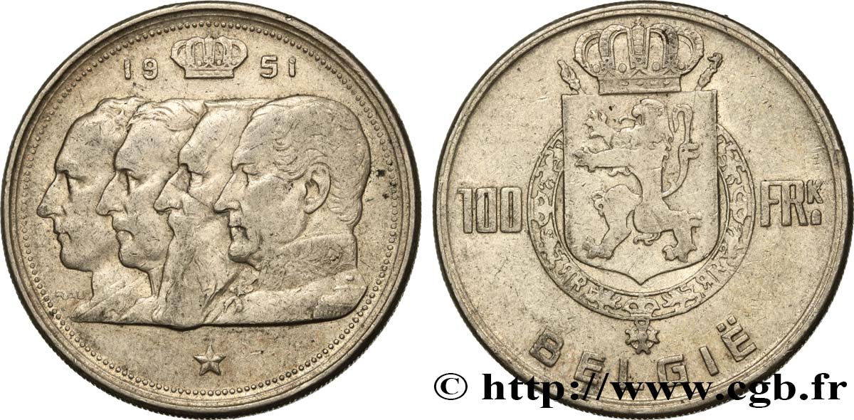 BELGIEN 100 Francs Quatre rois de Belgique, légende flamande 1951  SS 