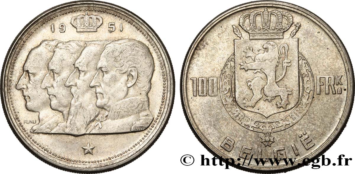 BELGIQUE 100 Francs Quatre rois de Belgique, légende flamande 1951  TTB+ 