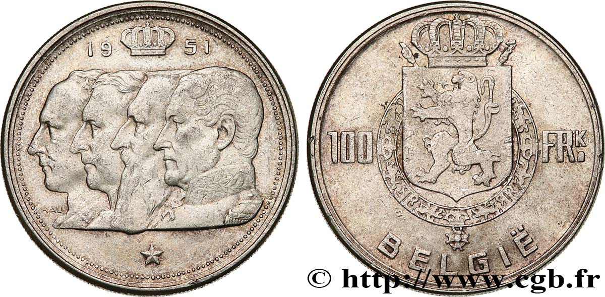 BELGIUM 100 Francs Quatre rois de Belgique, légende flamande 1951  AU 