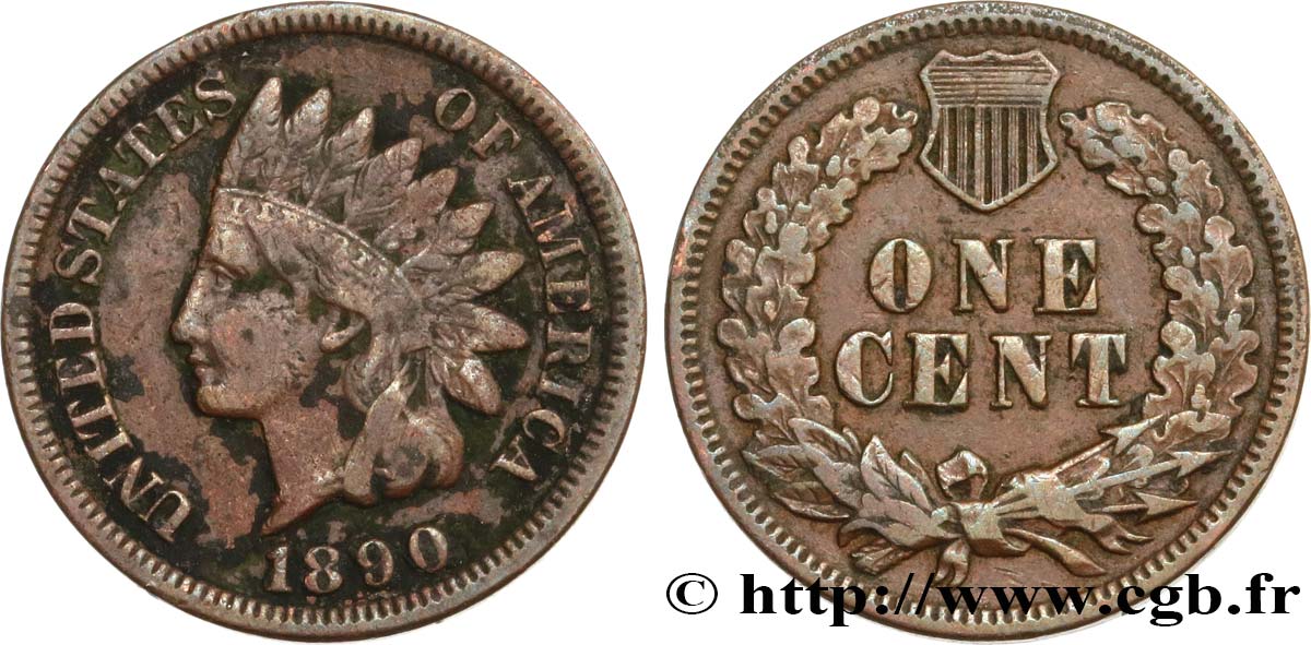STATI UNITI D AMERICA 1 Cent tête d’indien, 3e type 1890 Philadelphie BB 