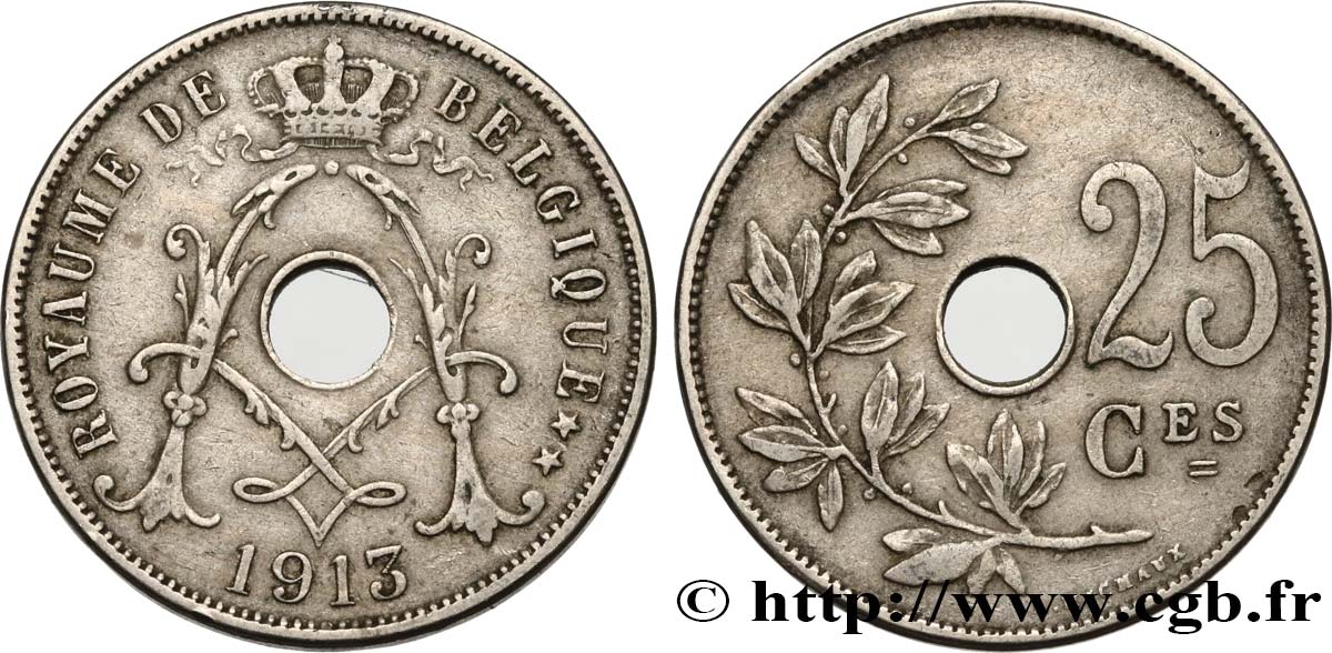 BELGIUM 25 Centimes 1913  XF 