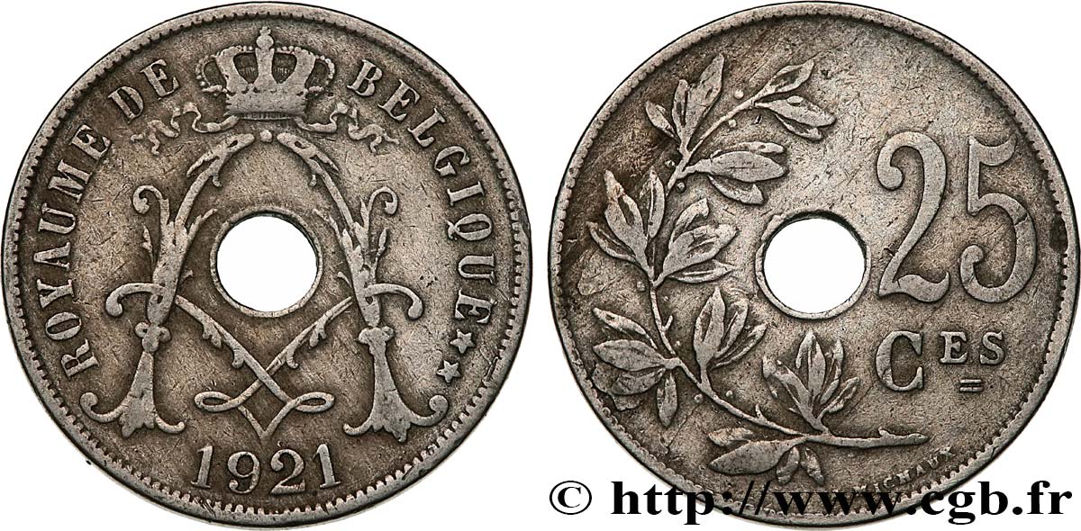 BELGIUM 25 Centimes 1921  XF 