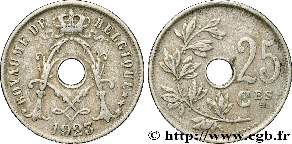 BELGIUM 25 Centimes 1923  XF 