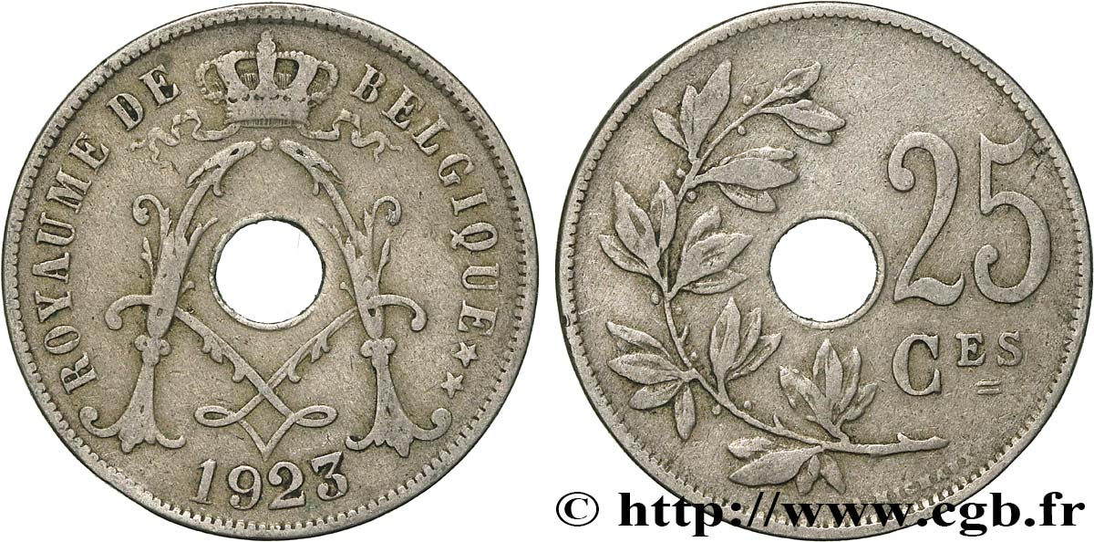 BELGIUM 25 Centimes 1923  XF 