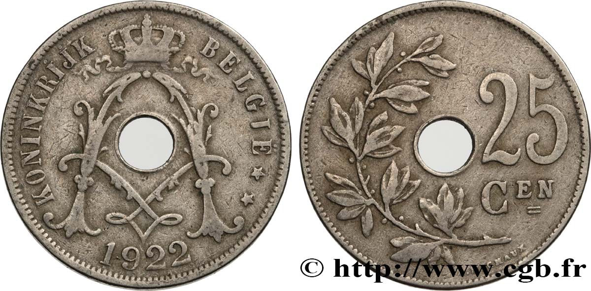 BELGIO 25 Centiemen (Centimes) 1922  BB 