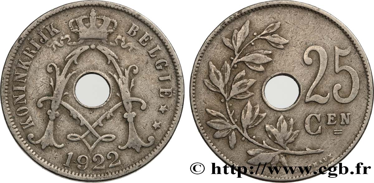 BÉLGICA 25 Centiemen (Centimes) 1922  MBC 