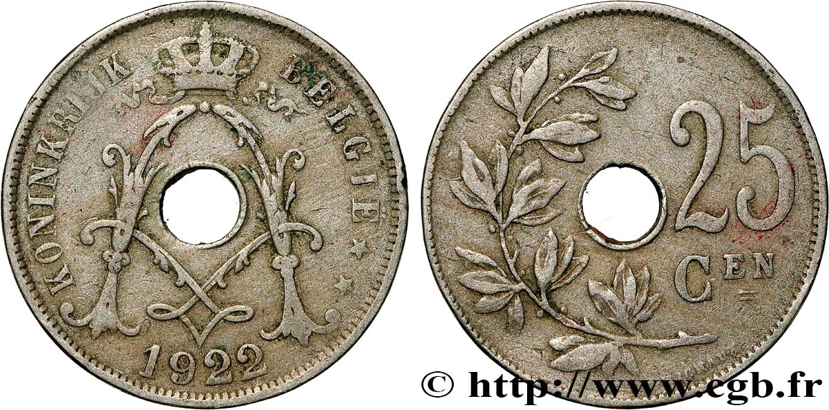 BELGIO 25 Centiemen (Centimes) 1922  BB 