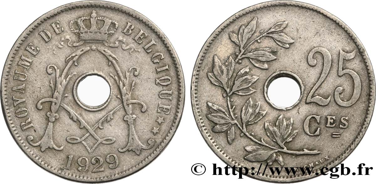 BELGIEN 25 Centimes 1929  SS 