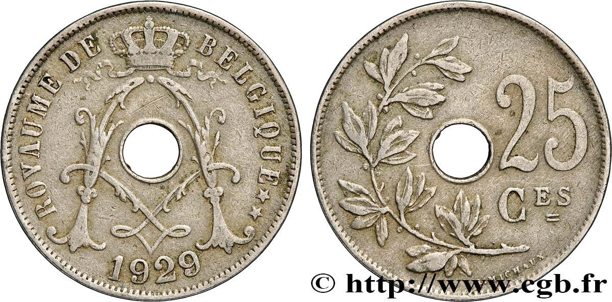 BELGIQUE 25 Centimes 1929  TTB 