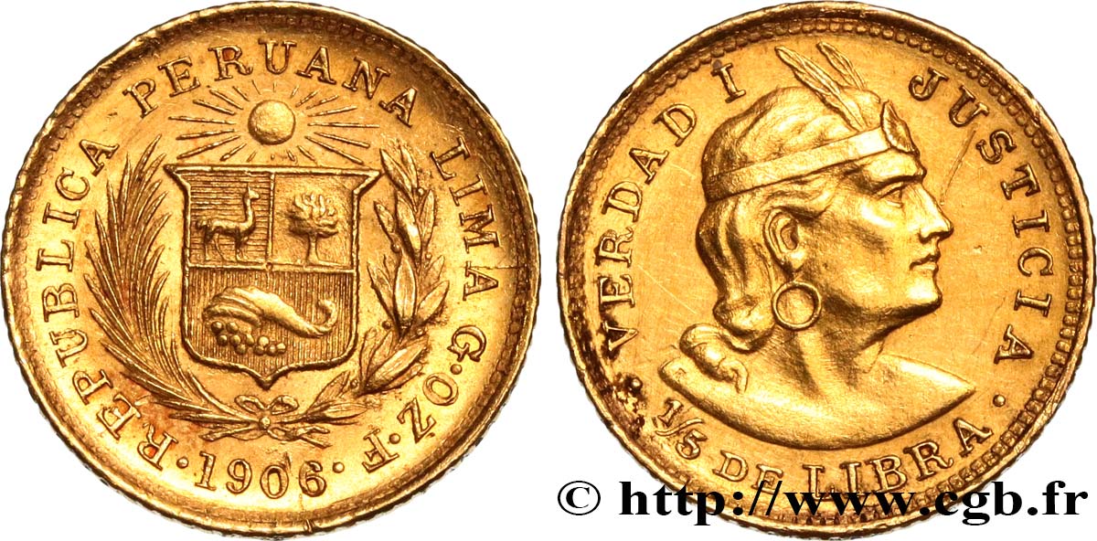 PERú 1/5 Libra 1906 Lima EBC 