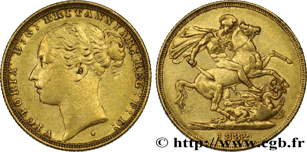 INVESTMENT GOLD 1 Souverain Victoria type Saint-Georges 1882 Sydney BC+ 
