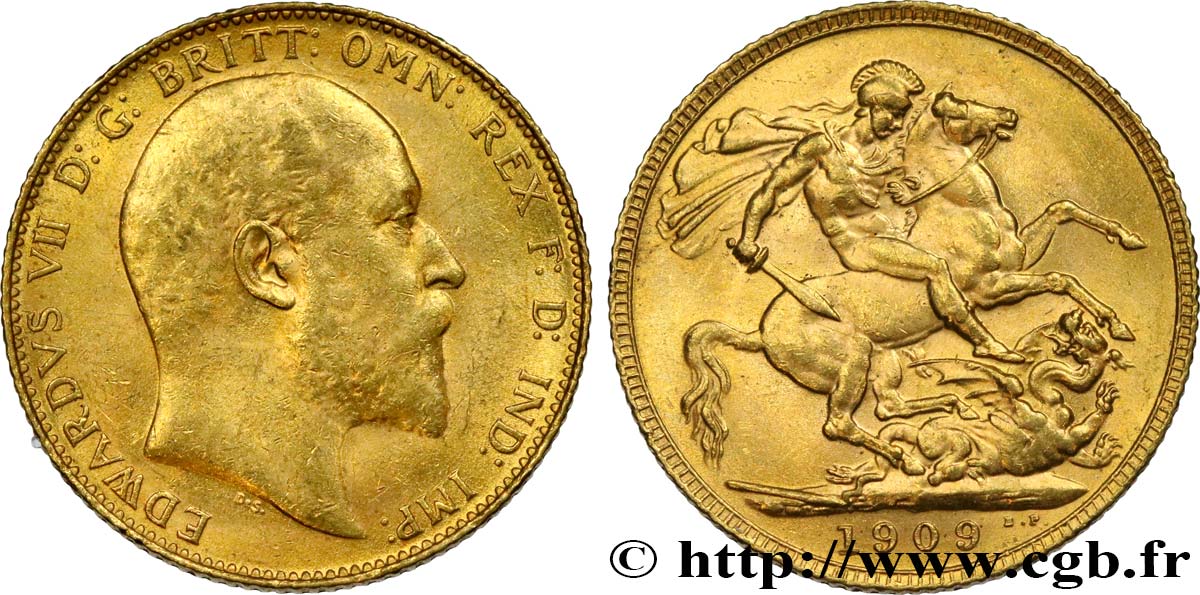 INVESTMENT GOLD 1 Souverain Edouard VII 1909 Londres EBC 