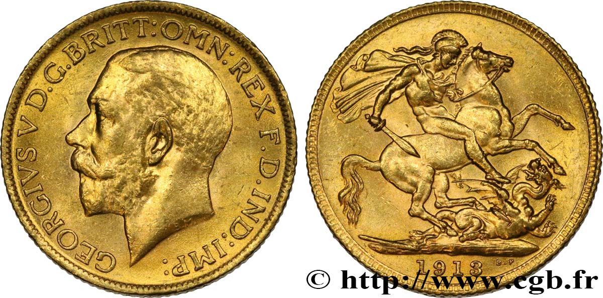 INVESTMENT GOLD 1 Souverain Georges V 1913 Londres MS 