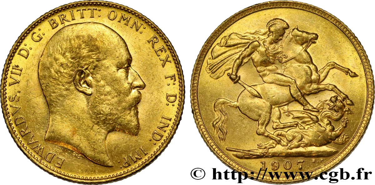 INVESTMENT GOLD 1 Souverain Edouard VII 1907 Londres EBC+ 