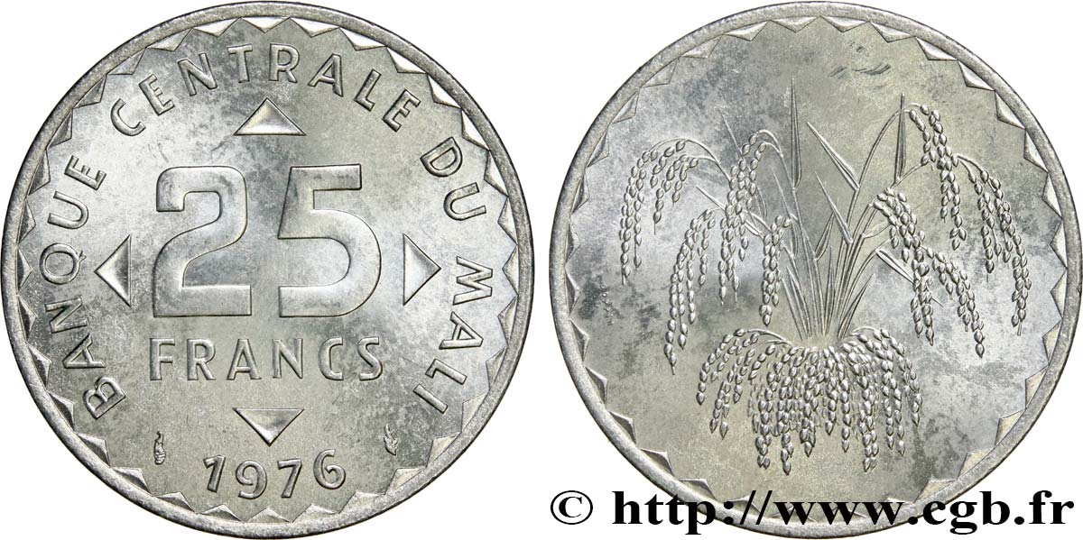 MALI 25 Francs plant de mil 1976 Paris SPL 