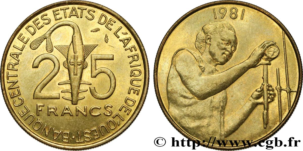 ESTADOS DE ÁFRICA DEL OESTE 25 Francs BCEAO 1981 Paris SC 