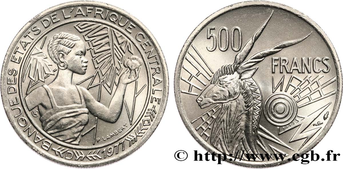 STATI DI L  AFRICA CENTRALE 500 Francs femme / antilope lettre ‘D’ Gabon 1976 Paris MS 