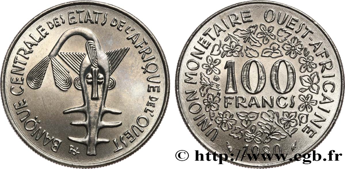 ESTADOS DE ÁFRICA DEL OESTE 100 Francs BCEAO masque 1980 Paris SC 