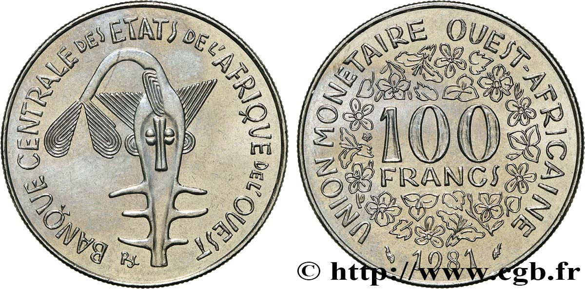 ESTADOS DE ÁFRICA DEL OESTE 100 Francs BCEAO masque 1981 Paris SC 