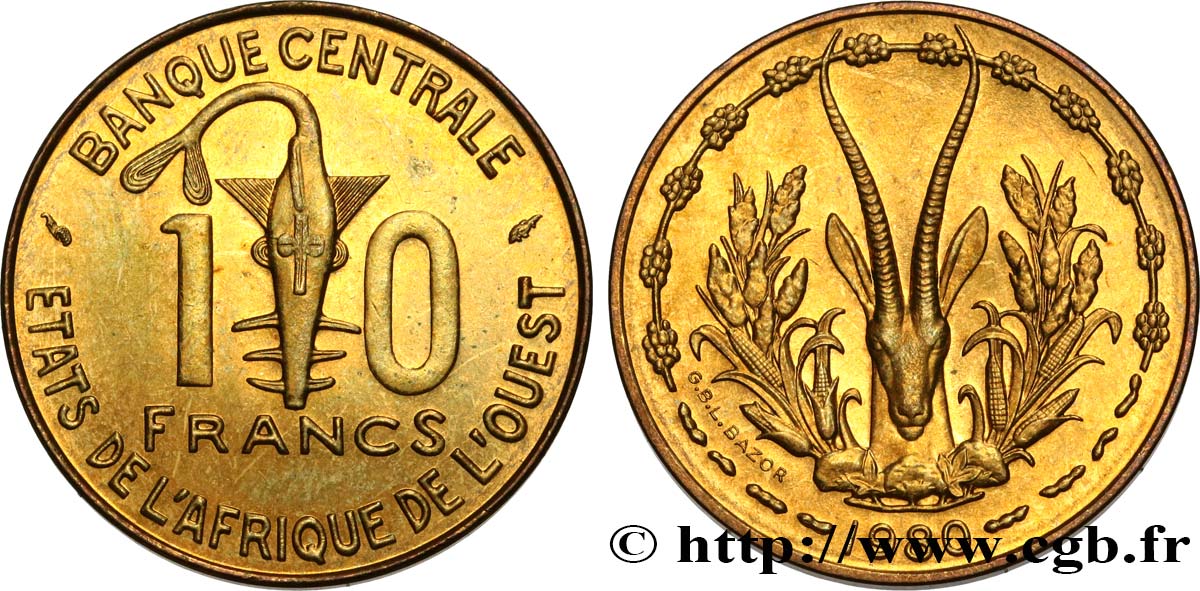 WESTAFRIKANISCHE LÄNDER 10 Francs BCEAO 1980 Paris fST 