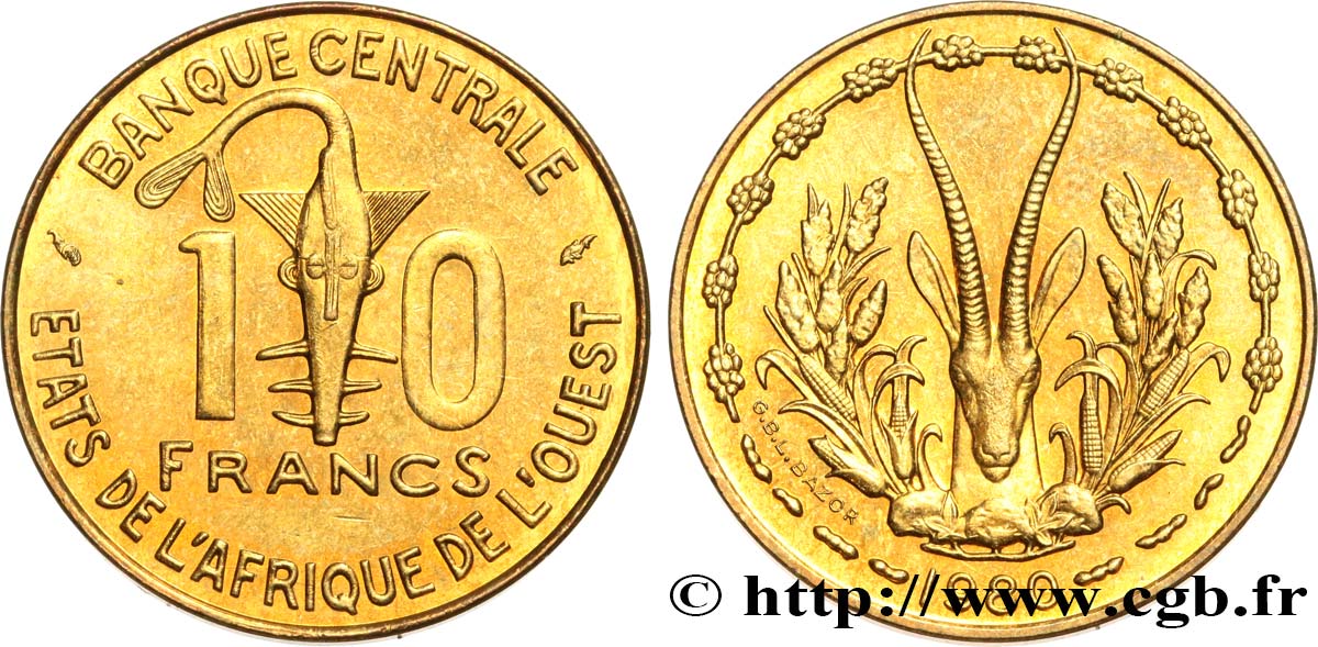 ESTADOS DE ÁFRICA DEL OESTE 10 Francs BCEAO 1980 Paris SC 