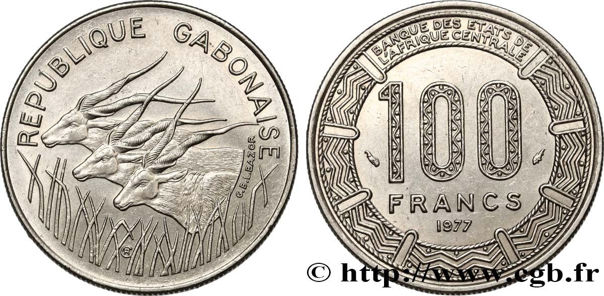 GABON 100 Francs antilopes 1977 Paris SUP 