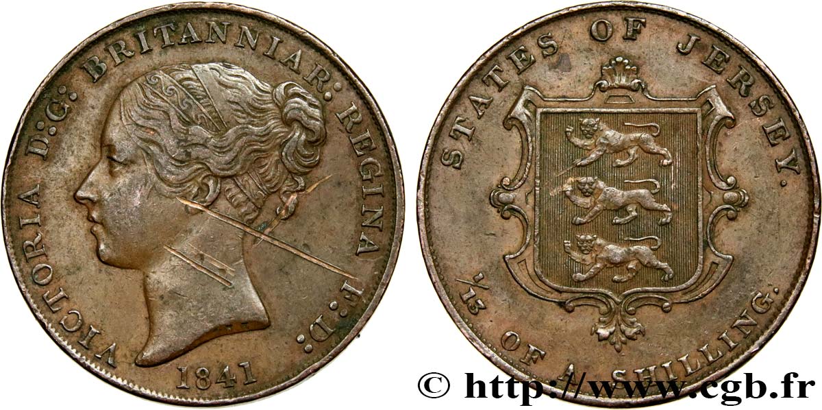JERSEY 1/13 Shilling Victoria 1841  TB+/TTB 