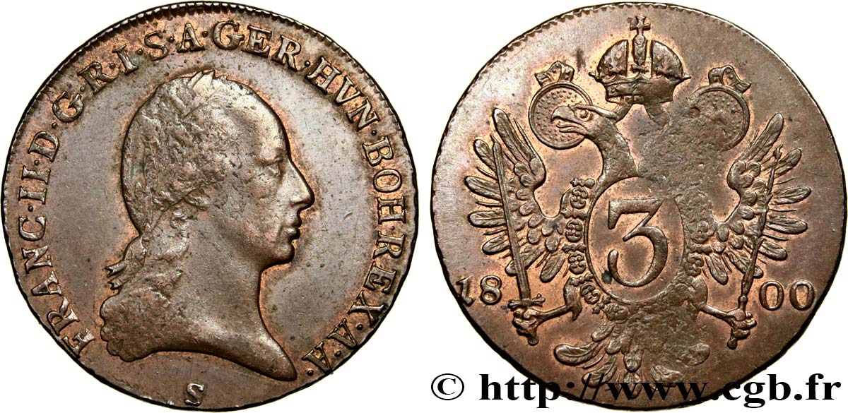 AUSTRIA 3 Kreuzer François II 1800 Schmollnitz AU 