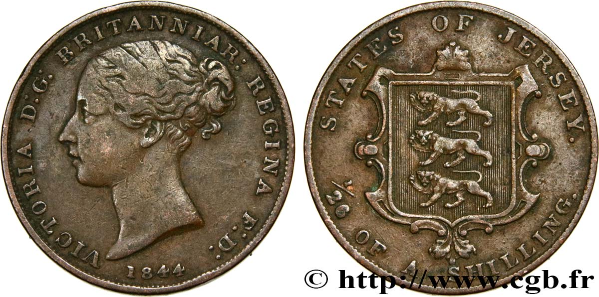 JERSEY 1/26 Shilling Victoria 1844  VF 