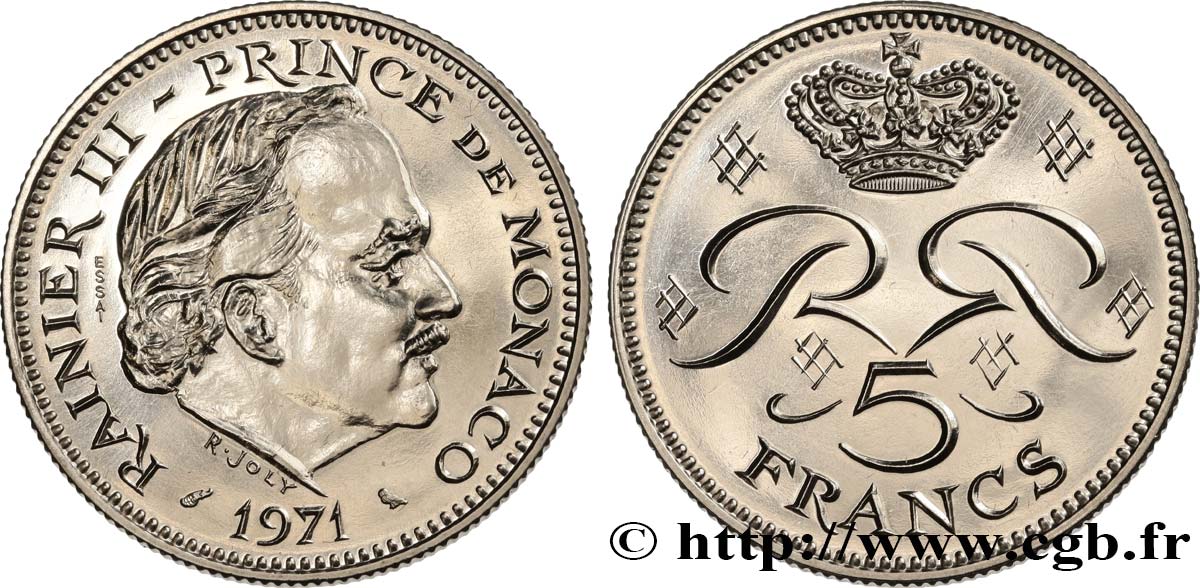 MONACO Essai de 5 Francs Rainier III 1971 Paris SPL 