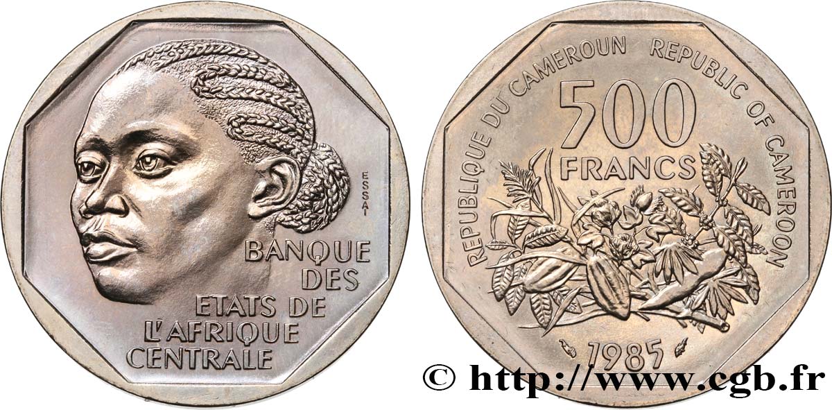 CAMERUN Essai de 500 Francs femme légende bilingue 1985 Paris MS 