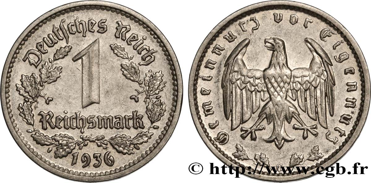 GERMANY 1 Reichsmark 1936 Hambourg AU 