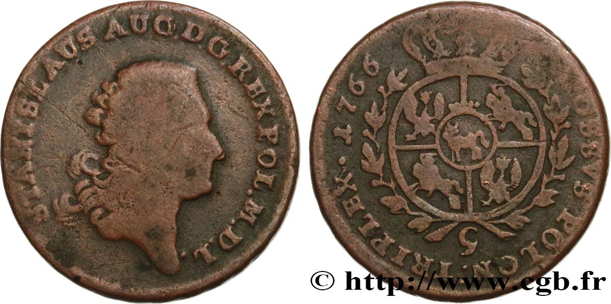 POLAND 3 Grosze (Troiak) Stanislas Auguste 1766 Varsovie F 