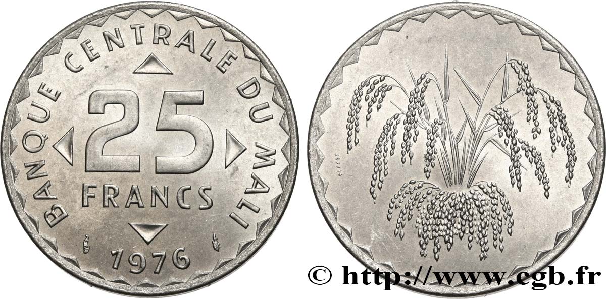 MALI 25 Francs plant de mil 1976 Paris MS 