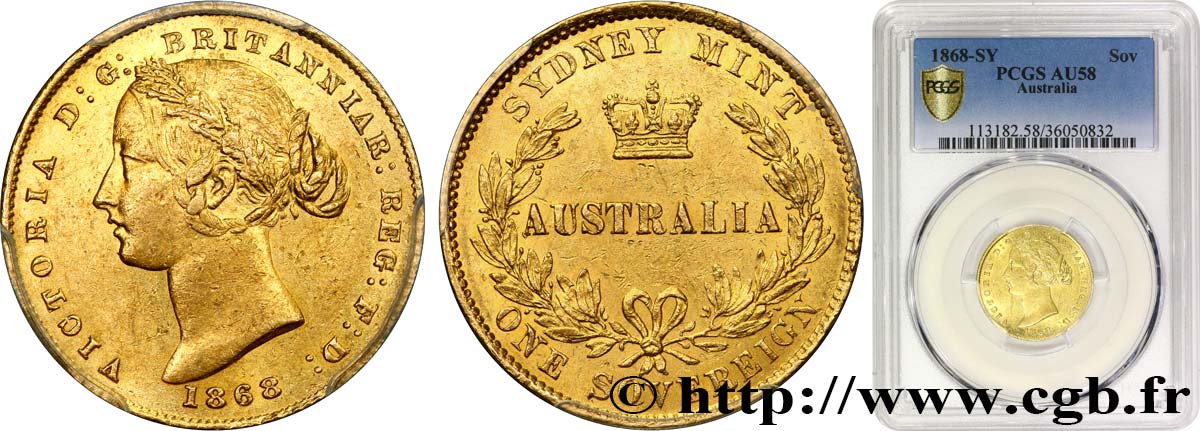 AUSTRALIE - VICTORIA 1 Souverain 1868 Sydney AU58 PCGS