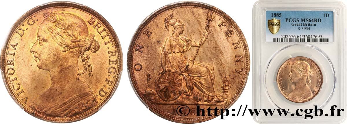 GREAT-BRITAIN - VICTORIA 1 Penny Victoria “Bun Head” 1885  MS64 PCGS