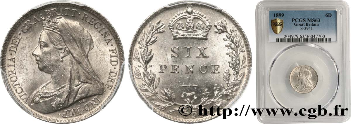 UNITED KINGDOM 6 Pence Victoria tête voilée 1899  MS63 PCGS
