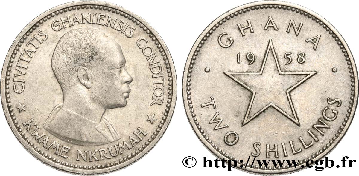 GHANA 2 Shillings Kwame Nkrumah 1958  TTB 