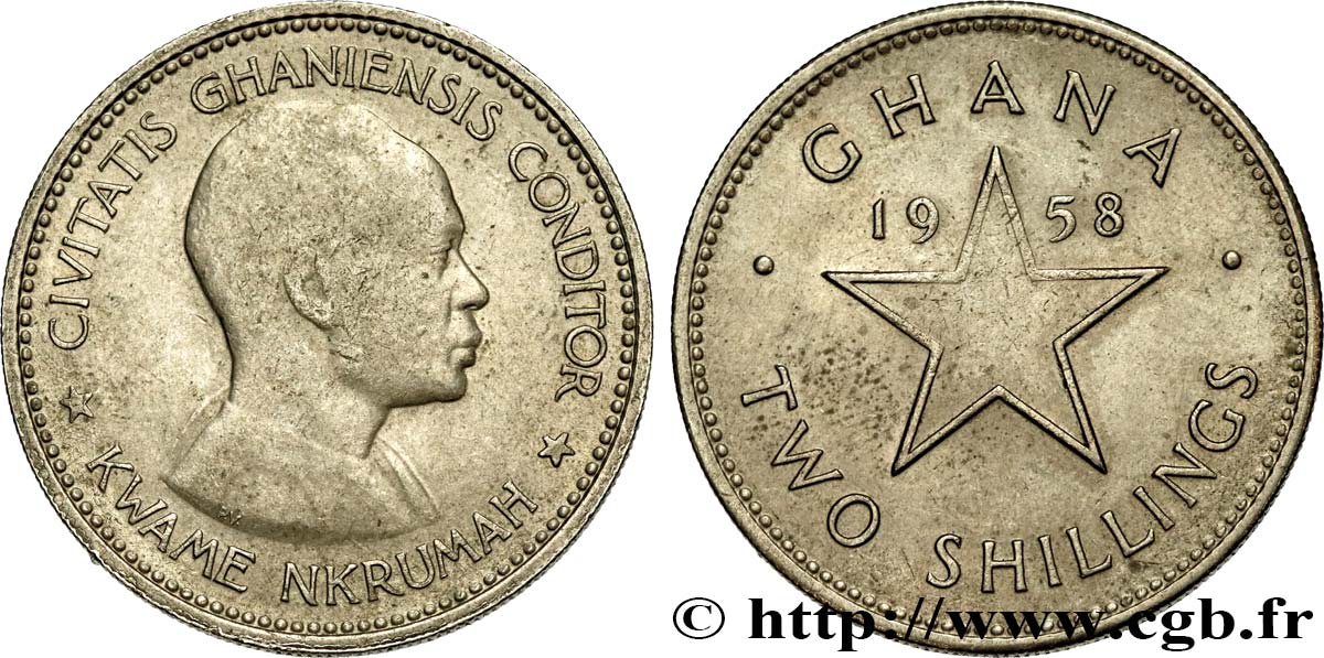 GHANA 2 Shillings Kwame Nkrumah 1958  XF 