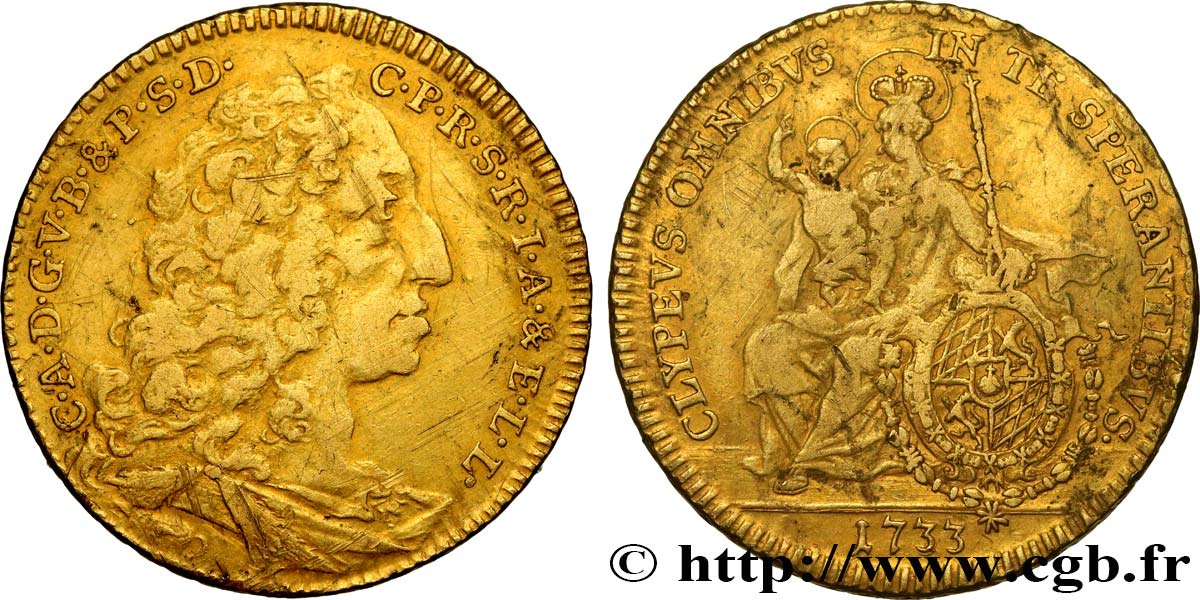 BAVARIA - DUCHY OF BAVARIA - CHARLES-ALBERT Carolin en or 1733 Munich VF 