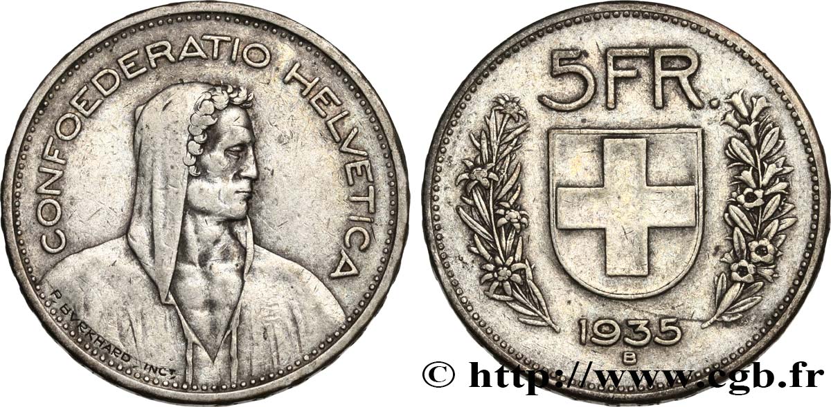 SUISSE 5 Francs Berger des Alpes 1935 Berne TTB 