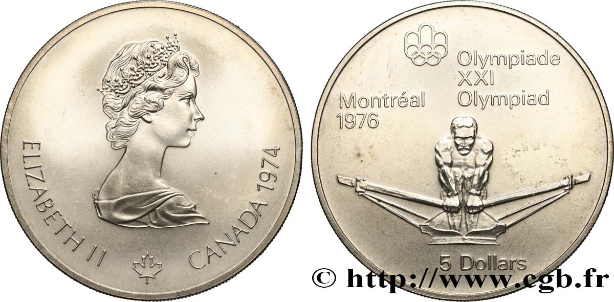 KANADA 5 Dollars JO Montréal 1976 rameur 1974  VZ 
