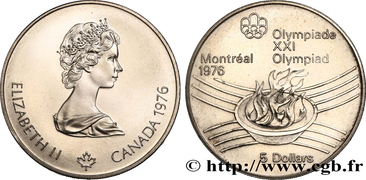 KANADA 5 Dollars JO Montréal 1976 flamme olympique 1976  VZ 