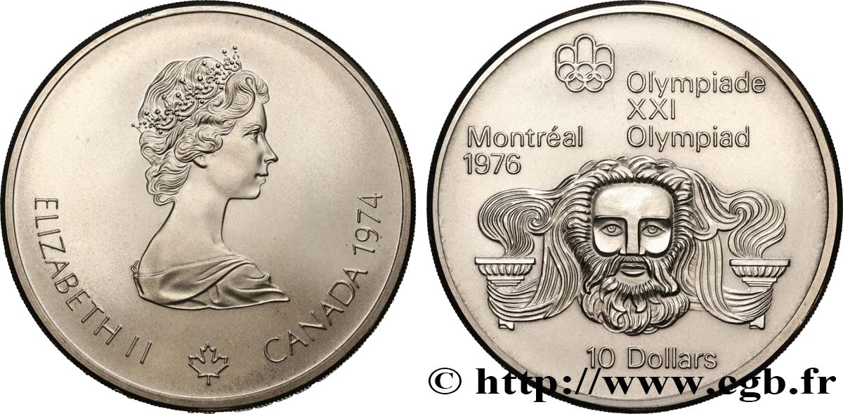 KANADA 10 Dollars JO Montréal 1976 tête de Zeus 1974  VZ 