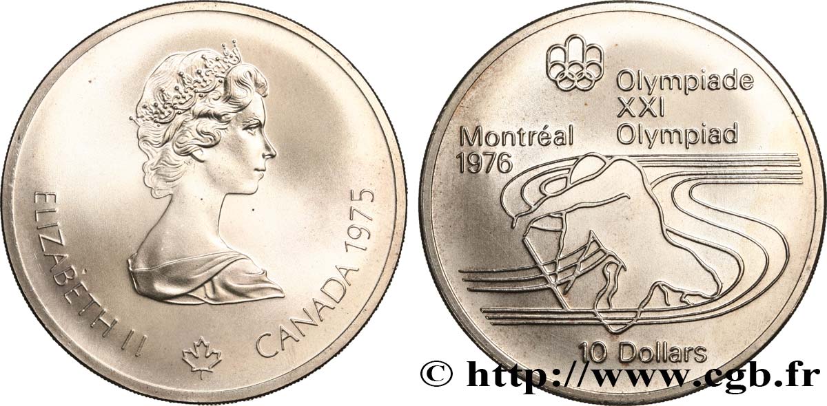 CANADA 10 Dollars JO Montréal 1976 canoë 1975  AU 