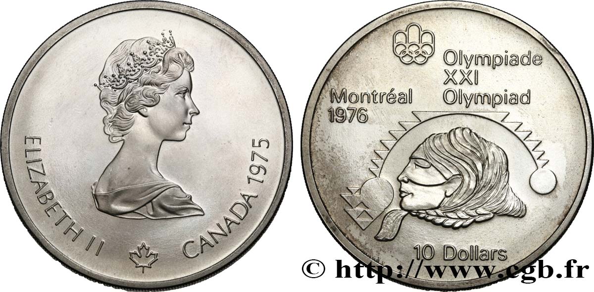 KANADA 10 Dollars JO Montréal 1976 lancer de poids femmes 1975  VZ 